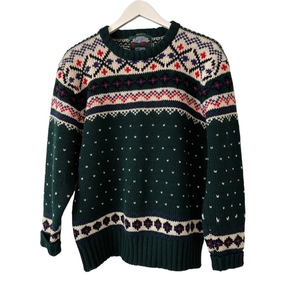 Beaver Canoe Hand Frame Knit Shetland Wool Vintage Sweater - Size Medium - Picture 1 of 7